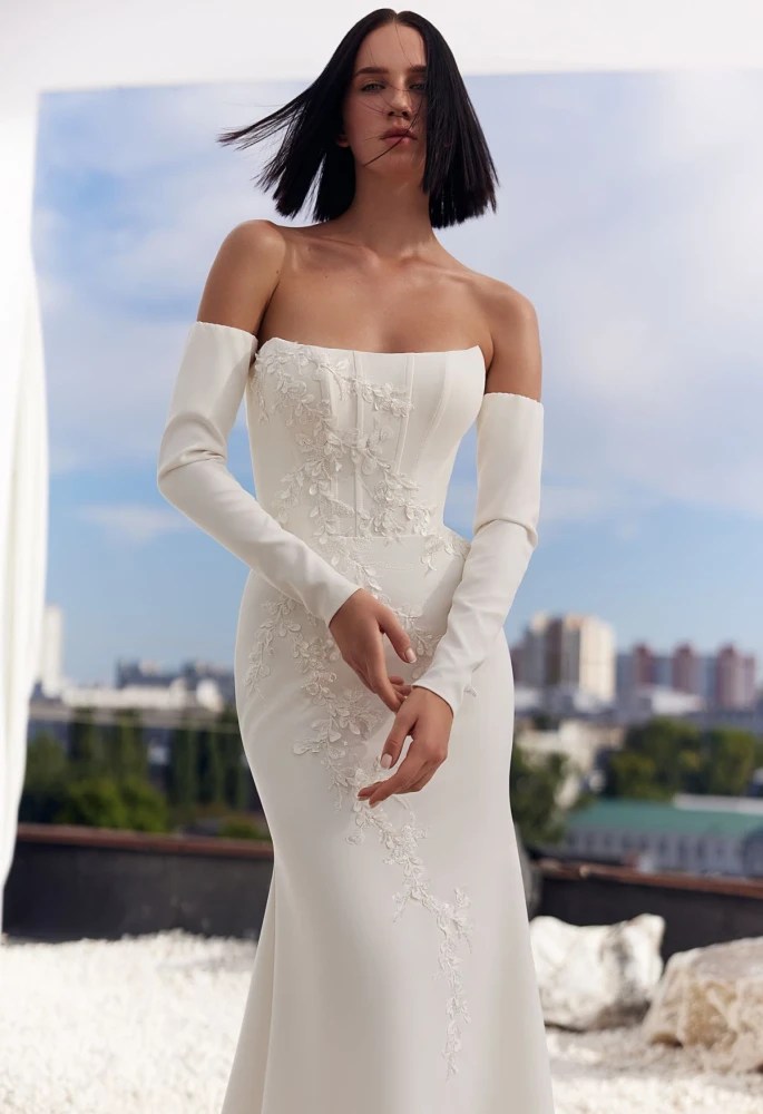 Emerald Crepe Wedding Dress By Ida-Torez By Pollardi Bridal (Dress only) (online only)