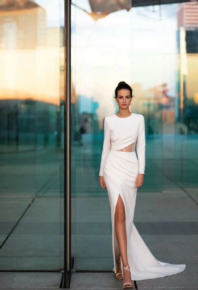 MON BLANCE Crepe Wedding Gown By Ida- Torez By Pollardi Bridal 