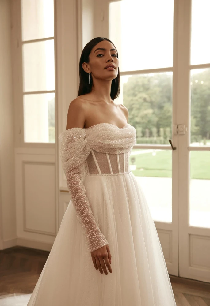 Sertiona Wedding Gown By Ida- Torez By Pollardi Bridal with Detachable Sleeves
