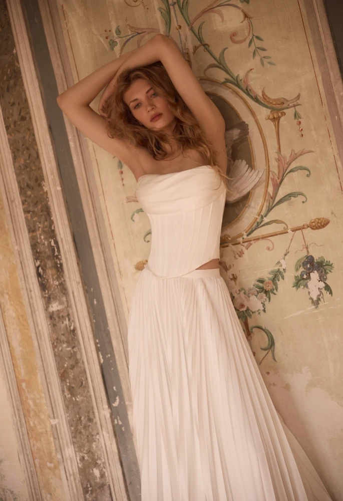 Tiare Satin (corset + skirt) Wedding Gown By Daria Karlozi by Pollardi Bridal 