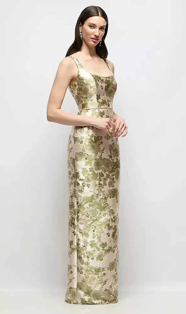 Scoop Neck Floral Satin Column Maxi Dress by Alfred Sung -    Julian · Style D895AFJ Abstract Floral Jacquard