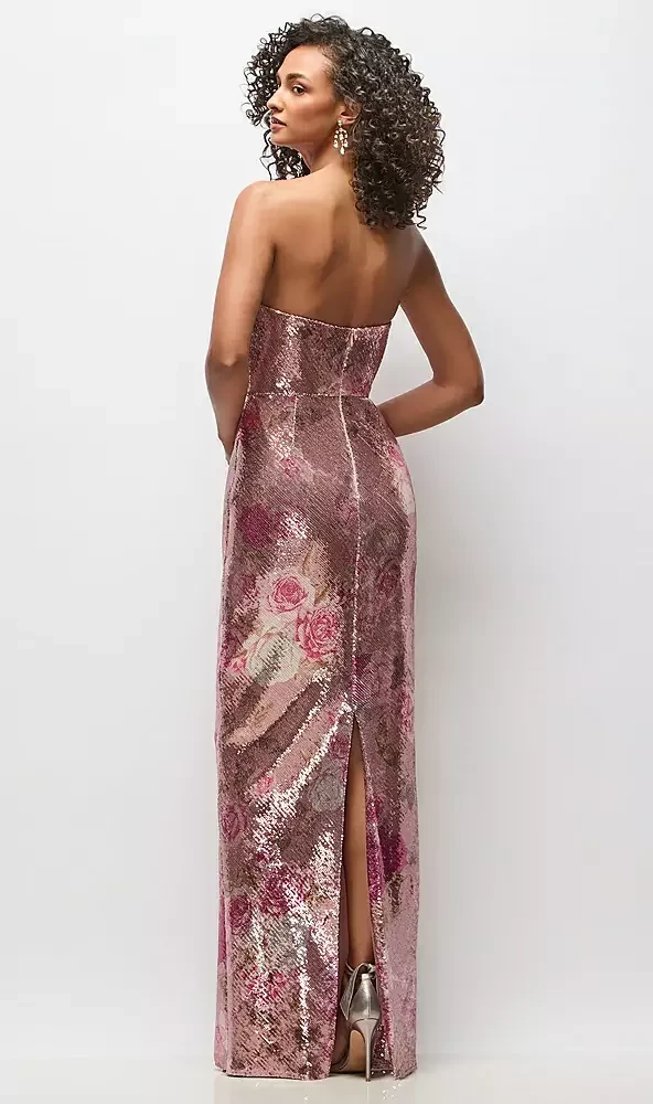 Draped Cowl Cat-Eye Neck Stretch Sequin Column Maxi Dress in Rose Bloom
