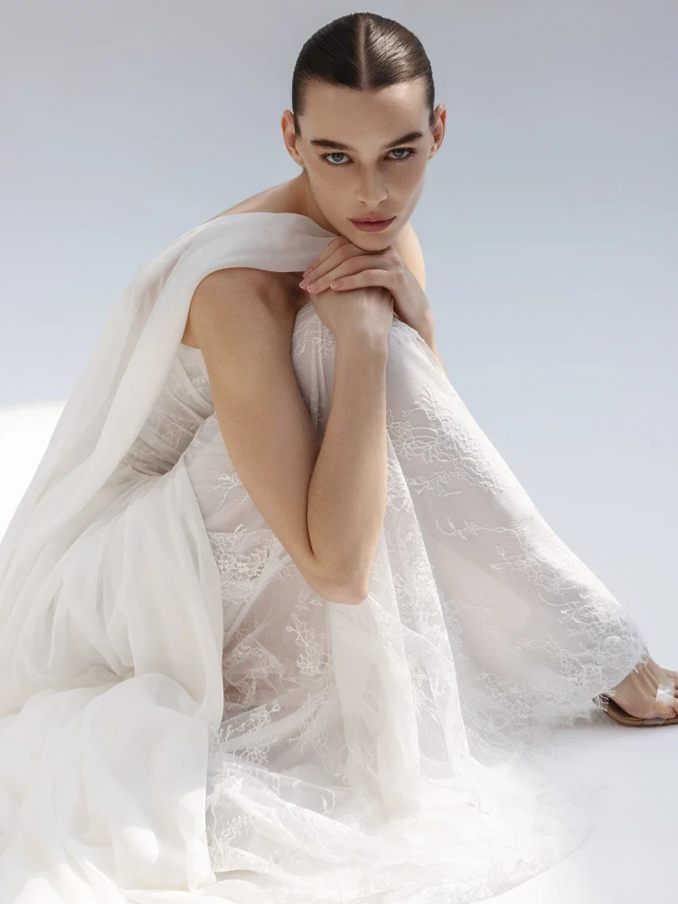 Ondline Chiffon Asymmetric Wedding Gown (online only)