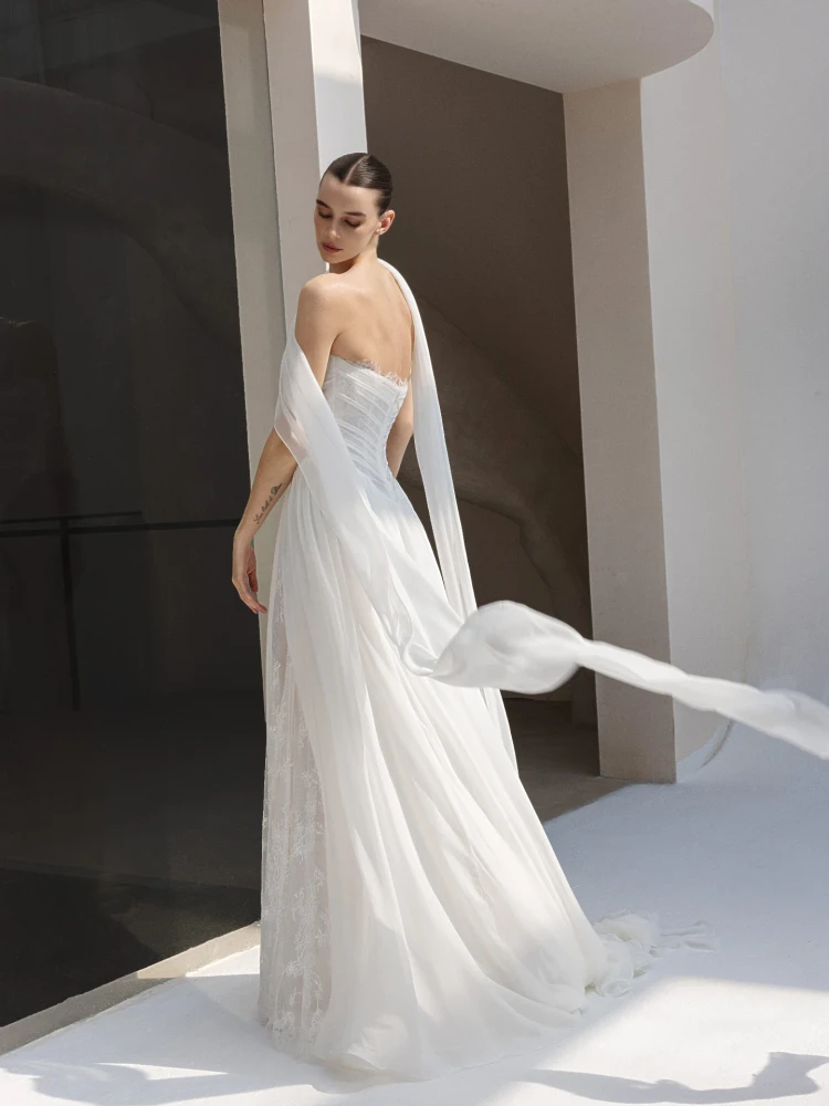 Ondline Chiffon Asymmetric Wedding Gown (online only)