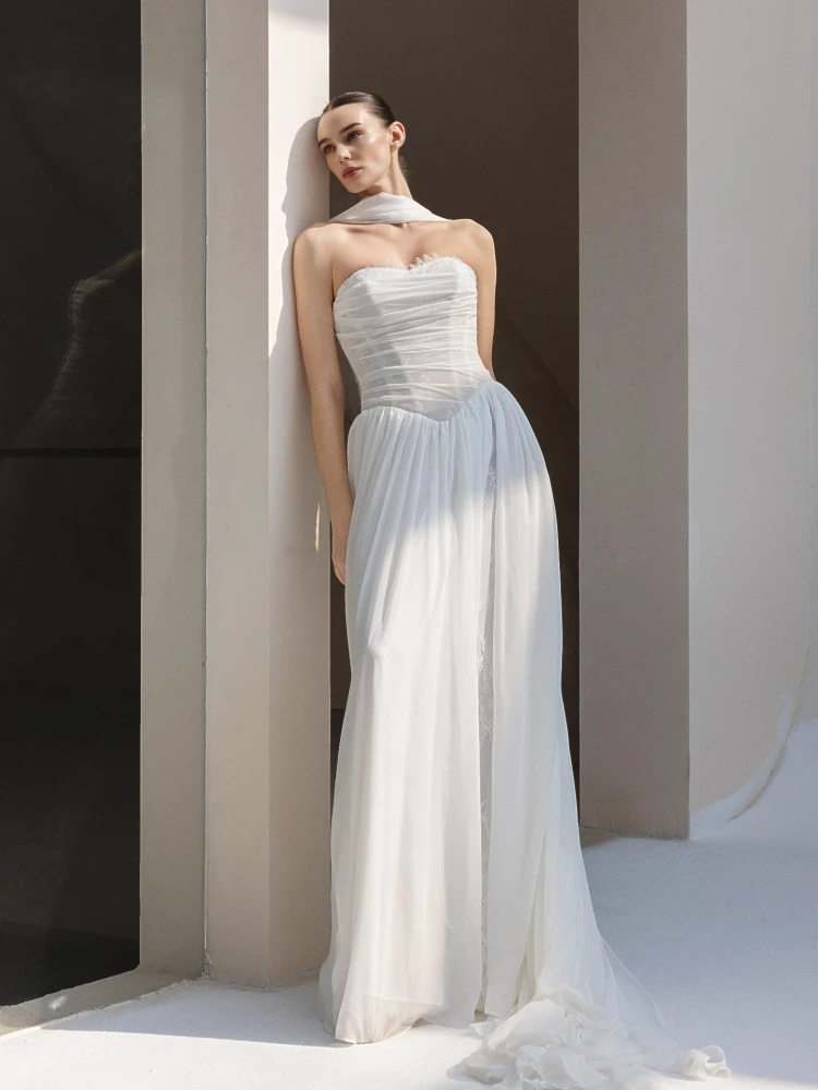 Ondline Chiffon Asymmetric Wedding Gown