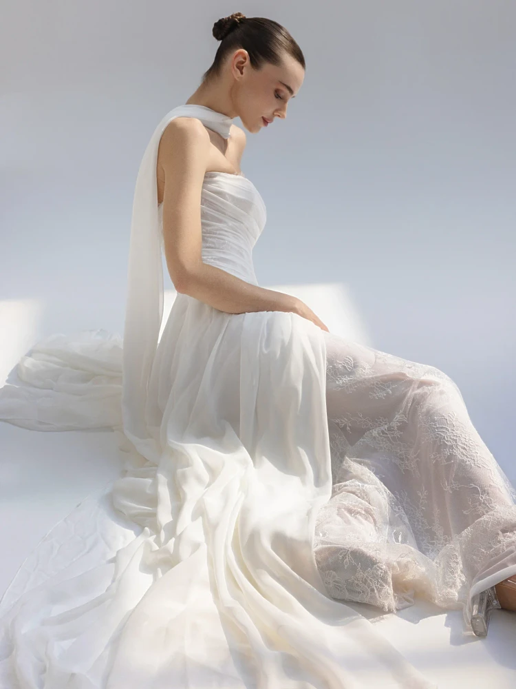 Ondline Chiffon Asymmetric Wedding Gown