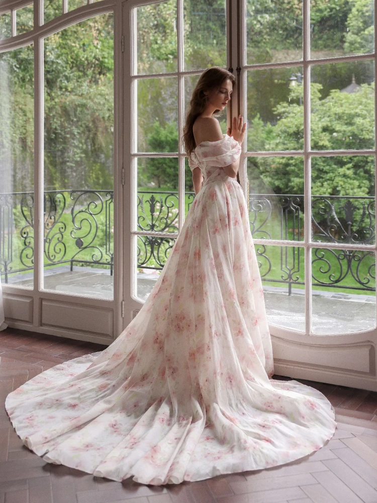 Maelis floral-print ball gown Wedding Gown