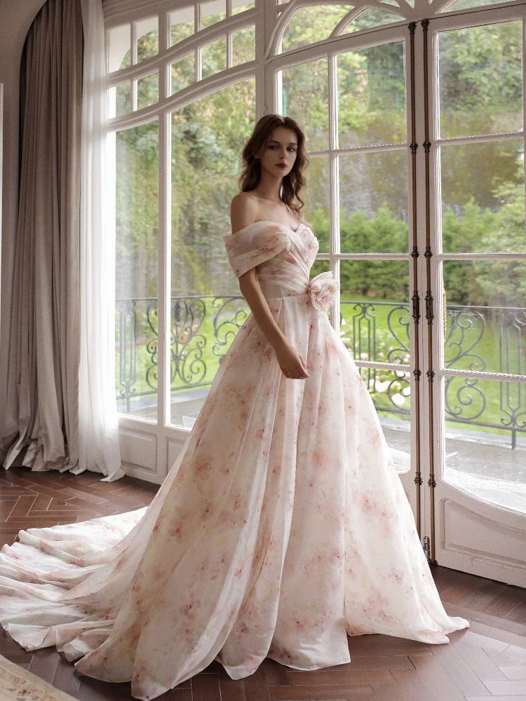 Maelis floral-print ball gown Wedding Gown