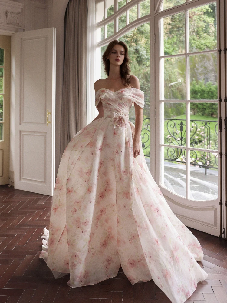Maelis floral-print ball gown Wedding Gown