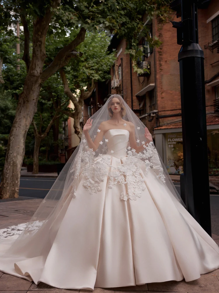 Willow Basque Waist Satin Minimalist Ball Gown Wedding Dress 