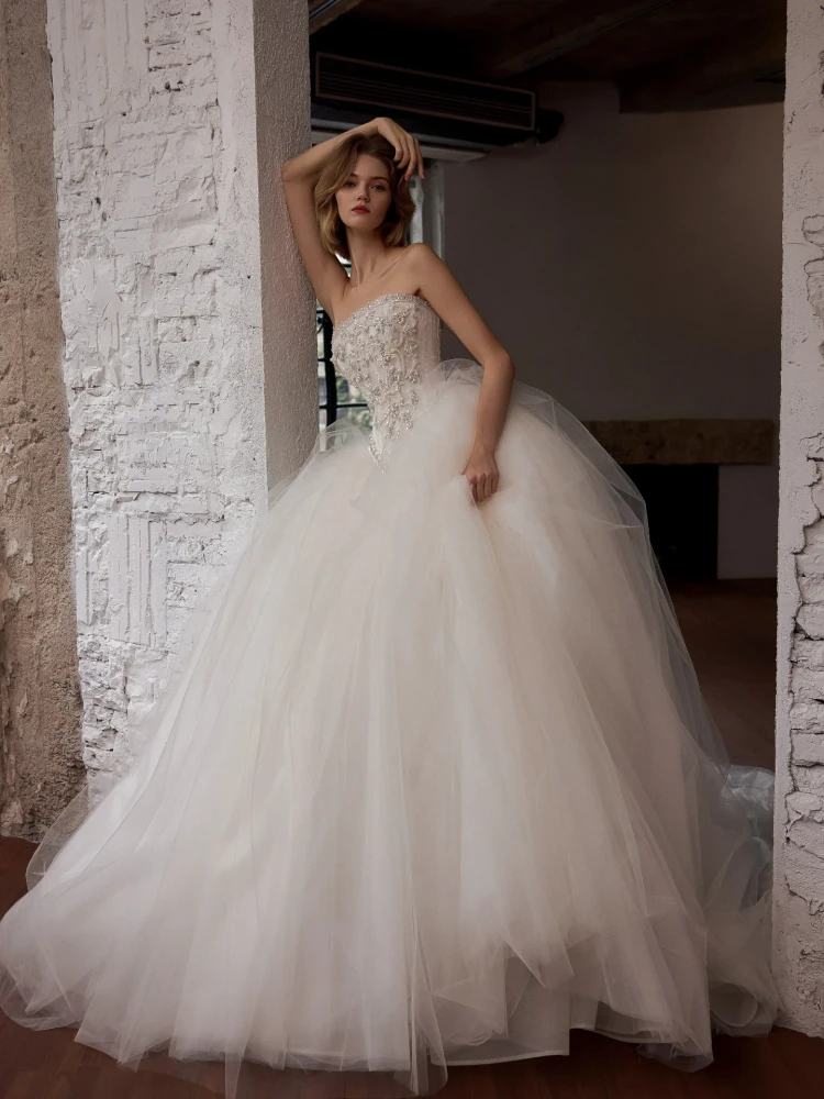 Laurel Drop-Waist Tulle Ball Gown Wedding Dress 