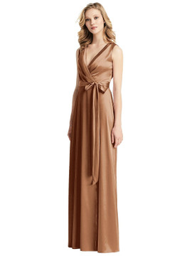 Sleeveless Stretch Wrap Dress with Sash By Jenny Packham Dress JP1026 in 33 colors toffee