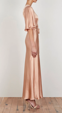 LA LUNE ONE SHOULDER BIAS MAXI DRESS - DESERT ROSE