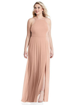 Lela - High Neck Chiffon Maxi Dress with Front Slit