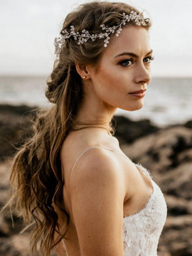 Wedding Hairpiece Silver Leaf Crystal Pearl