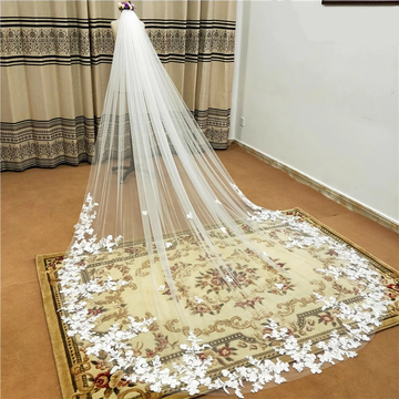 Lace Applique Single Layer 5m Cathedral Wedding Veil 