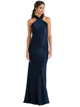 Draped Twist Halter Tie-Back Trumpet Gown - Imogen available in 22 colors