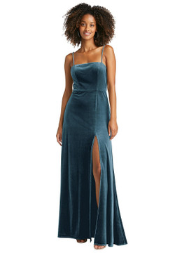 Square Neck Velvet Maxi Dress with Front Slit - Drew by Lovely LB022 in 8 colors