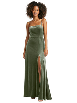 Square Neck Velvet Maxi Dress with Front Slit - Drew by Lovely LB022 in 8 colors