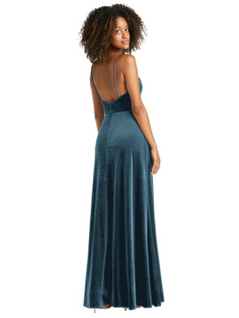 Square Neck Velvet Maxi Dress with Front Slit - Drew by Lovely LB022 in 8 colors