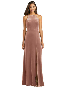 Velvet Halter Maxi Dress with Front Slit - Harper by Lovely LB021 in 8 colors