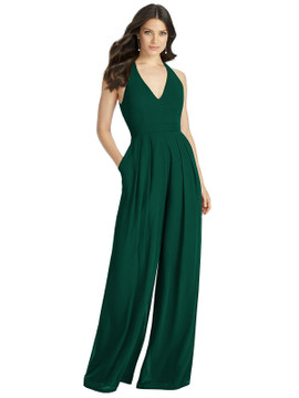 V-Neck Backless Pleated Front Jumpsuit - Arielle by Dessy Bridesmaid 3046 in 63 colors