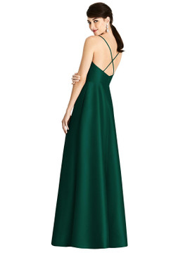V-Neck Full Skirt Satin Maxi Dress By Alfred Sung D750 in 36 colors