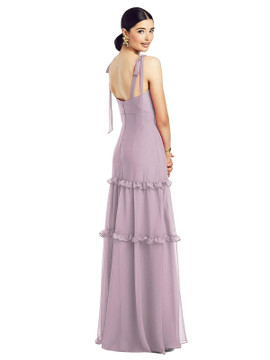 Bowed Strap Crinkle Chiffon Gown with Tiered Ruffle Skirt by After Six 1529 in 29 colors