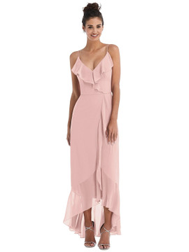 Ruffle-Trimmed V-Neck High Low Wrap Dress Thread Bridesmaid Style TH040