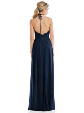 Tie-Neck Lace Halter Pleated Skirt Maxi Dress Thread Bridesmaid Style TH053
