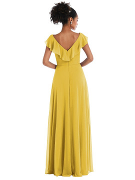 Ruffle-Trimmed V-Back Chiffon Maxi Dress Thread Bridesmaid Style TH064