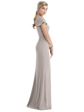 One-Shoulder Cap Sleeve Trumpet Gown with Front Slit Thread Bridesmaid Style TH043 in 35 colors