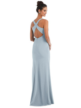 Criss-Cross Cutout Back Maxi Dress with Front Slit Thread Bridesmaid Style TH050