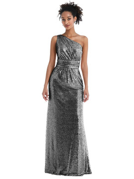 One-Shoulder Draped Sequin Maxi Dress by Thread Bridesmaid Style TH058  in 7 colors in Stardust