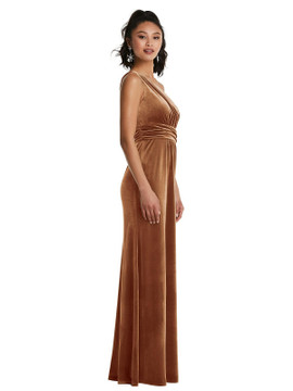 One-Shoulder Draped Velvet Maxi Dress TH059 By Thread Bridesmaids in 9 colors