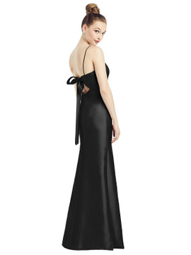 Open-Back Bow Tie Satin Trumpet Gown by Alfred Sung D780 in 33 colors