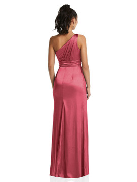 One-Shoulder Draped Satin Maxi Dress TH063 By Thread Bridesmaids in 32 colors shown in Nectar