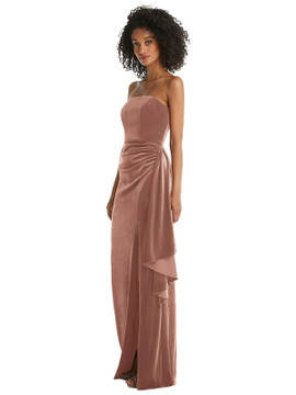 Strapless Velvet Maxi Dress with Draped Cascade Skirt by After Six style 6850 in 9 colors