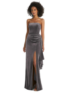 Strapless Velvet Maxi Dress with Draped Cascade Skirt by After Six style 6850 in 9 colors