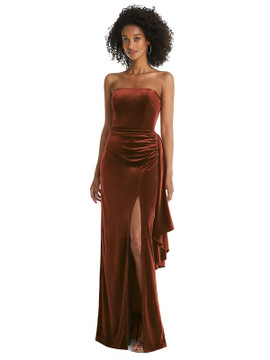 Strapless Velvet Maxi Dress with Draped Cascade Skirt by After Six style 6850 in 9 colors