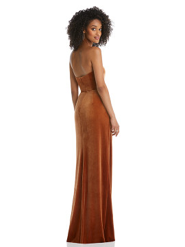 Strapless Velvet Maxi Dress with Draped Cascade Skirt by After Six style 6850 in 9 colors