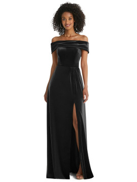 Draped Cuff Off-the-Shoulder Velvet Maxi Dress with Pockets By After Six 1554 in 9 colors