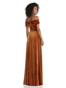 Draped Cuff Off-the-Shoulder Velvet Maxi Dress with Pockets By After Six 1554 in 9 colors