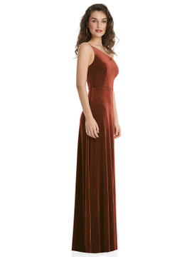 One-Shoulder Spaghetti Strap Velvet Maxi Dress with Pockets By After Six