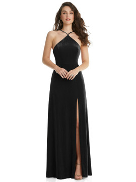 High Neck Halter Open-Back Velvet Dress - Alix By Lovely Style LB034 in 9 colors