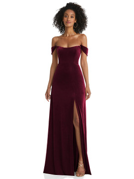 Off-the-Shoulder Flounce Sleeve Velvet Maxi Dress By After Six 1551 in 9 colors