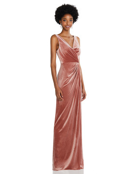 After Six Draped Skirt Faux Wrap Velvet Maxi Bridesmaid Dress 6861 in 10 colours