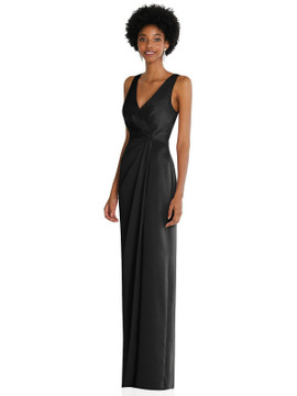 Faux Wrap Whisper Satin Maxi Dress with Draped Tulip Skirt After Six 6864