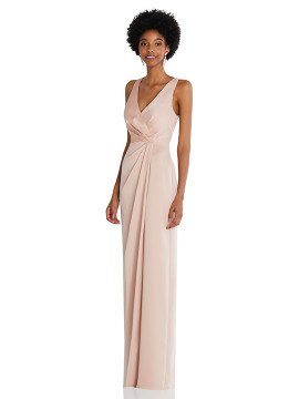 Faux Wrap Whisper Satin Maxi Dress with Draped Tulip Skirt by After Six 6864  available in 24 colors