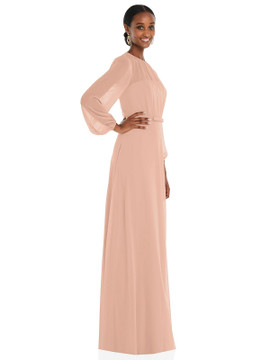 Strapless Chiffon Maxi Dress with Puff Sleeve Blouson Overlay Dessy Collection 3098